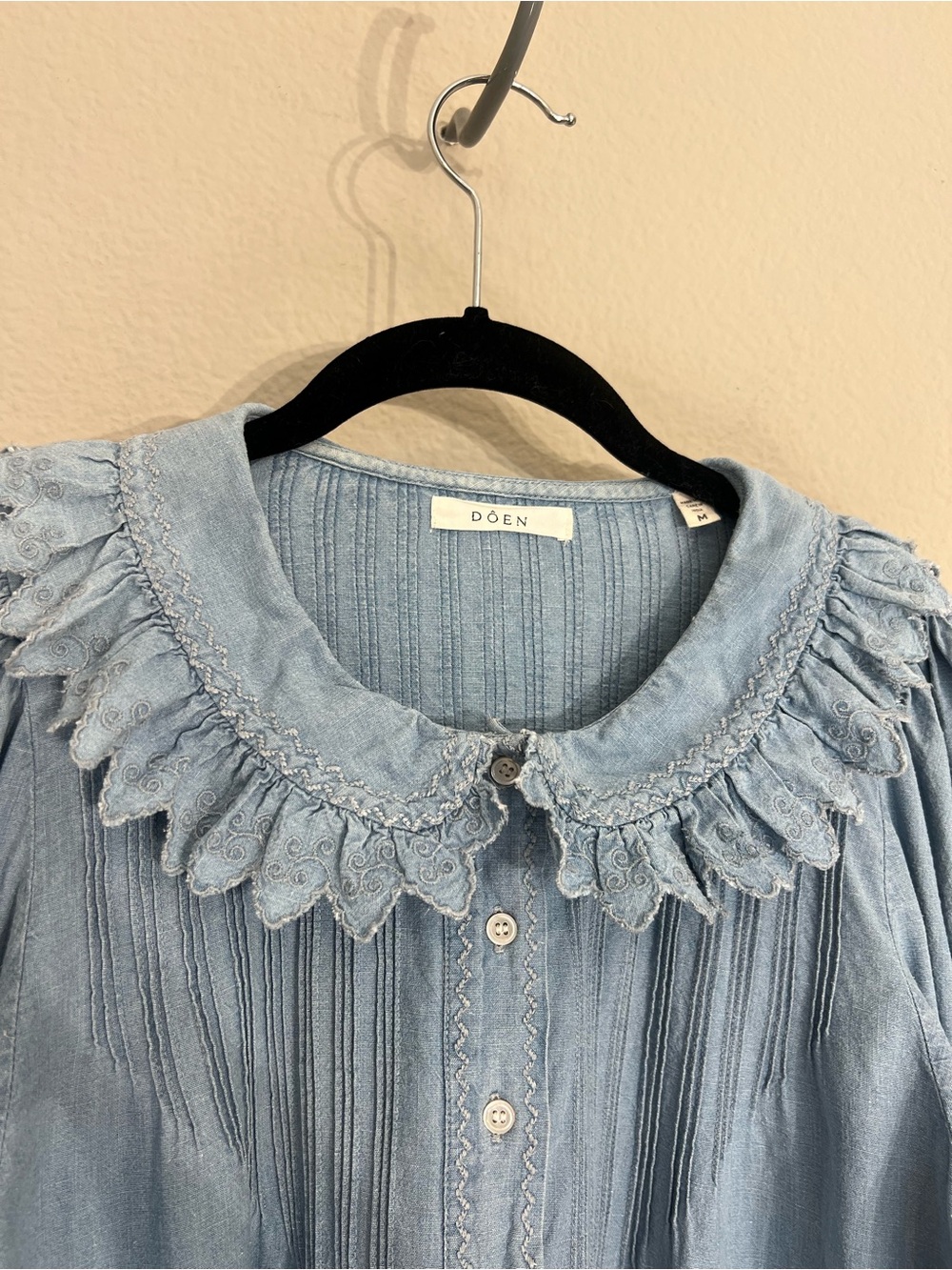 Doen Wing mini shirt dress in Parisian Chambray blue cottage core romantic M - Picture 10 of 16